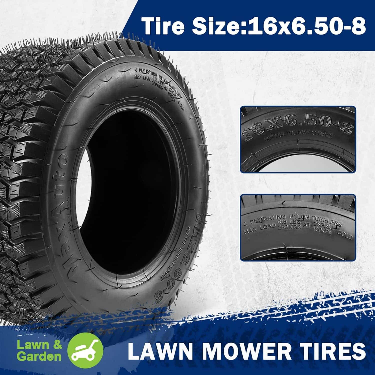 MaxAuto FOX 16x6.50x8 Lawn Tractor Tires: A Review of the Patent Design Fox V1 4Ply Tubeless Riding Mower Tire